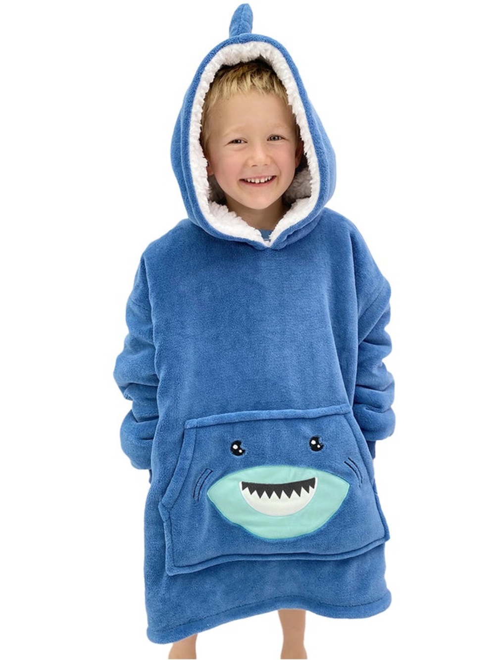 The Big Softy Blue Shark Hoodie With Kangaroo Pouch Kids (4-10) Pajama Robe